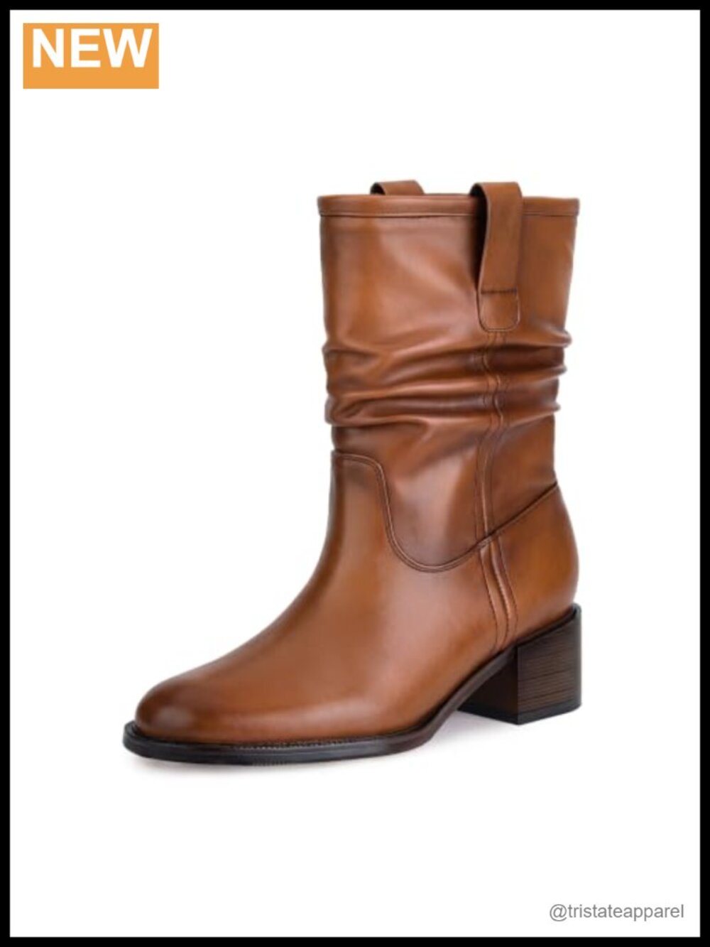 Western Cowboy Boots Women Fold Over Mid Calf Chunky Heel Faux Leather